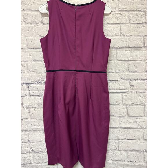 J. Crew Wine Berry Sleeveless Midi Pencil Dress 100% Wool w/Pockets Black Trim 8 - Picture 4 of 5